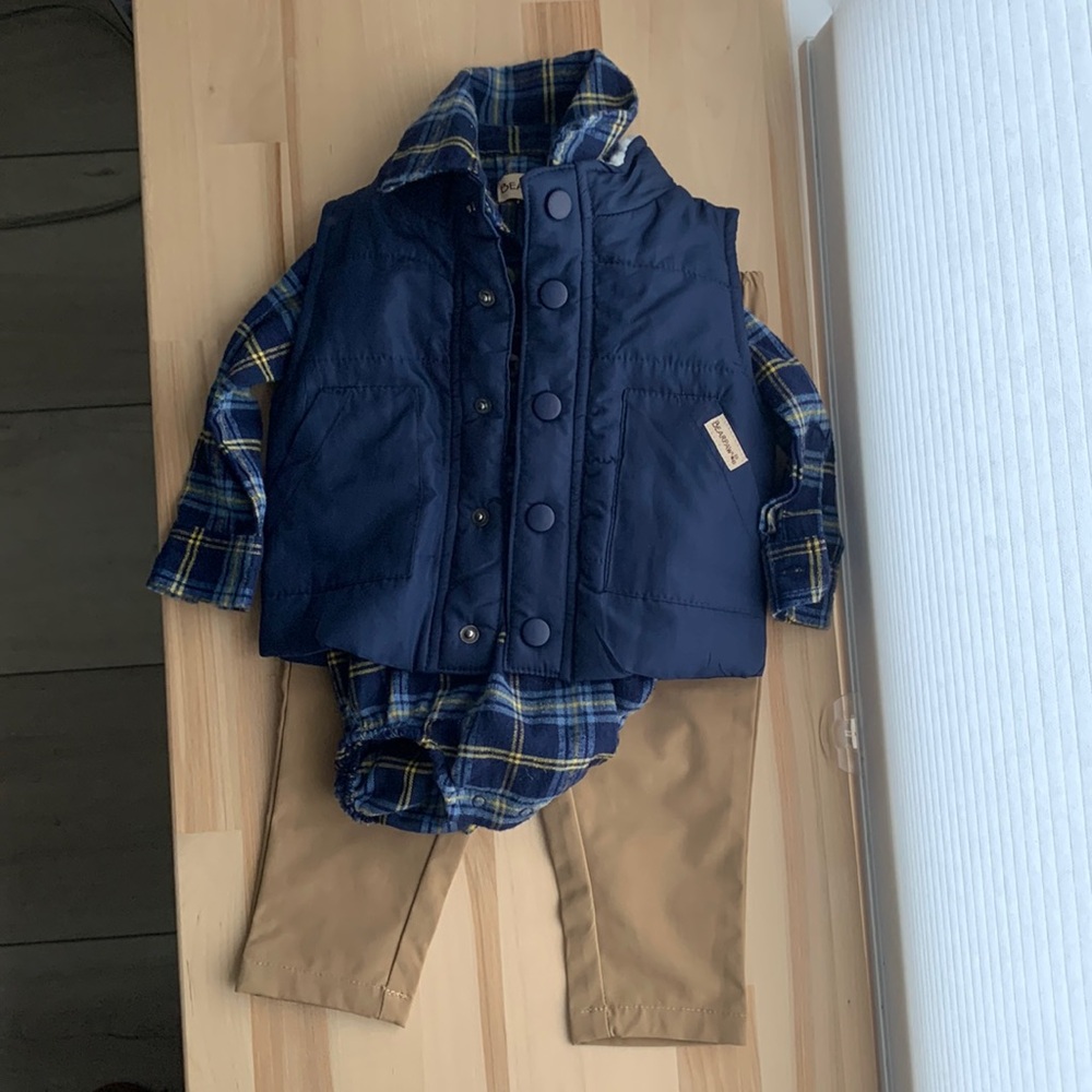 Bear paw baby blue flannel and vest set